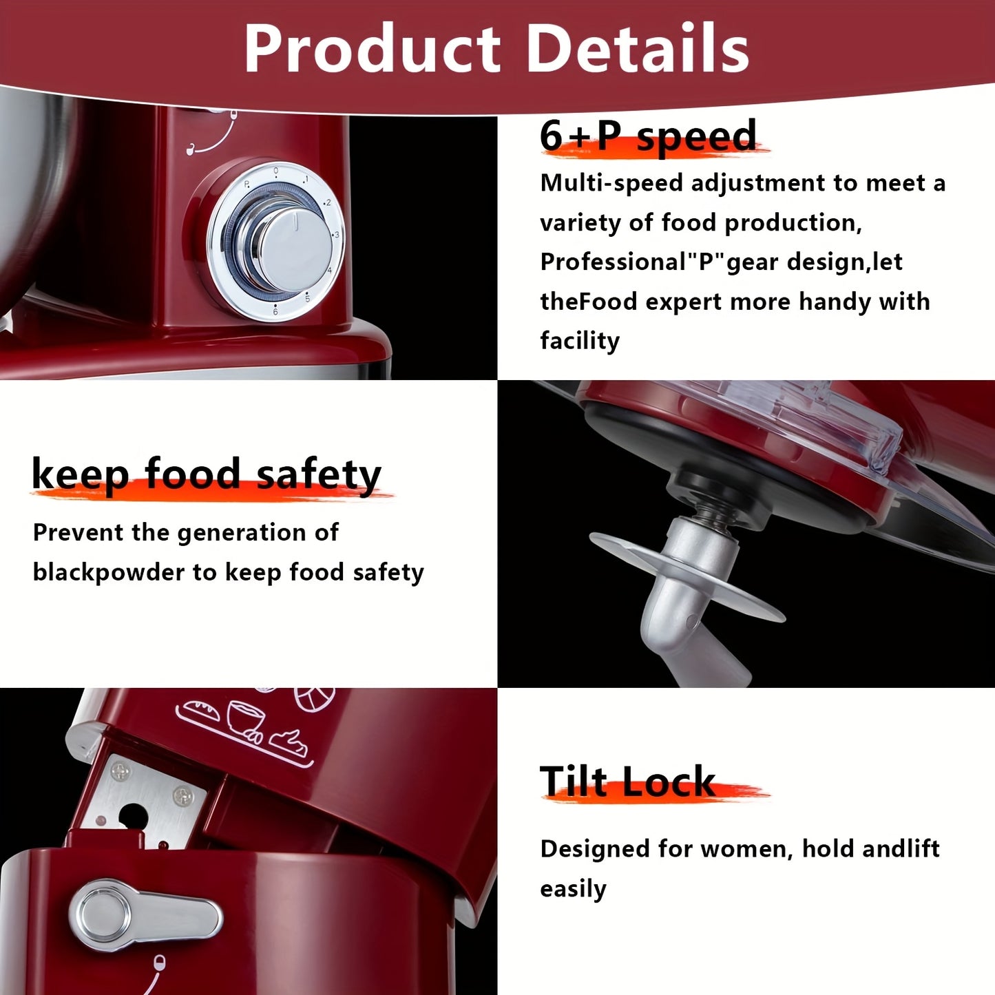 Robot da cucina 6 in 1, 1200W 6 velocità con pulsante a scatto, accessori con ciotola da 6L in acciaio inossidabile, impastatrice elettrica verticale, gancio per impasto, frusta, spatola, accessori per centrifuga, accessori per tritacarne e accessori per