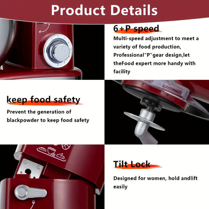 Robot da cucina 6 in 1, 1200W 6 velocità con pulsante a scatto, accessori con ciotola da 6L in acciaio inossidabile, impastatrice elettrica verticale, gancio per impasto, frusta, spatola, accessori per centrifuga, accessori per tritacarne e accessori per