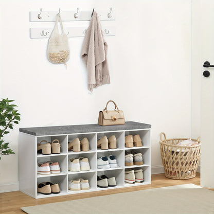 Set scarpiera armadio, divanetto scarpiera con 12 scomparti, scarpiera con divanetto imbottito, armadio a muro con 9 ganci, mobiletto scarpe per ingresso, corridoio, camera da letto