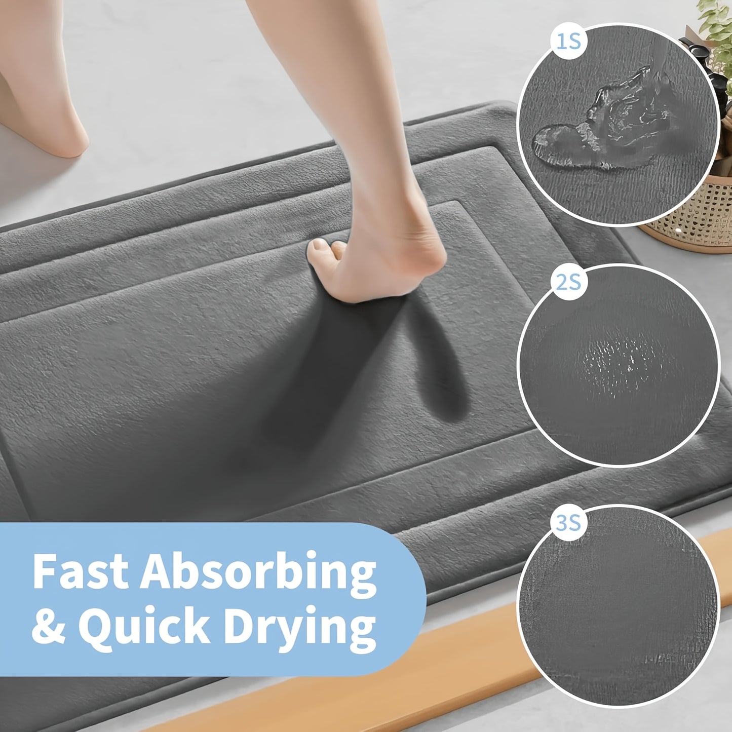 Set di 3 tappeti antiscivolo per bagno, tappetino da bagno ispessito super assorbente, tappetino morbido ad asciugatura rapida, con tappetino per WC a forma di U, tappetino per pavimento del bagno, tappetino da doccia, vasca da bagno, box doccia, accessor