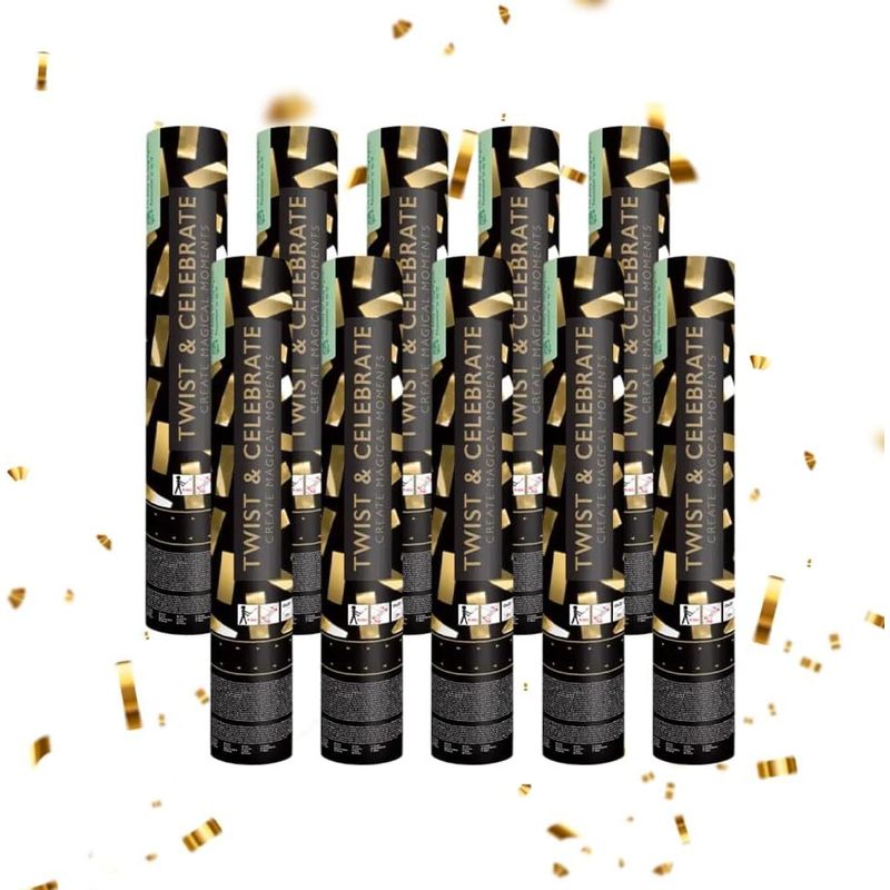 SPARKLERS CLUB Cannone per Coriandoli 28Cm Portata 5-8 Metri - Ideale per Halloween, Natale, Matrimoni, Compleanni, Feste - High-End, Sicuro, Durevole - Effetto Speciale Garantito (Gold Star, 10, Cannoni)