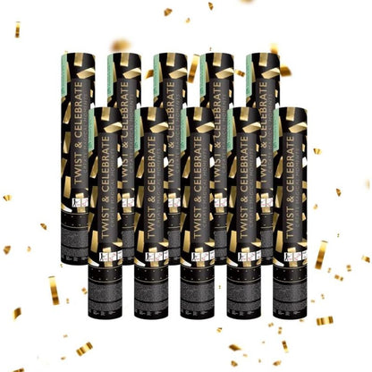 SPARKLERS CLUB Cannone per Coriandoli 28Cm Portata 5-8 Metri - Ideale per Halloween, Natale, Matrimoni, Compleanni, Feste - High-End, Sicuro, Durevole - Effetto Speciale Garantito (Gold Star, 10, Cannoni)