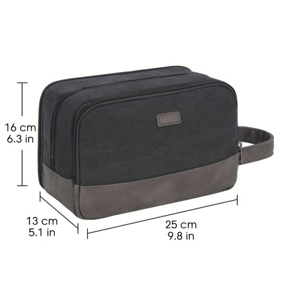 Beauty Case da Viaggio in Tela con Maniglia Laterale per Uomo Donna, Organizer da Viaggio per Articoli da Toeletta, Borsa da Barba con Tasca Separata per Asciutto e Bagnato per Accessori da Viaggio