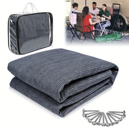 Tappeto per tenda da campeggio in HDPE, set di tappeti da campeggio con borsa per il trasporto e picchetti, tappeto traspirante per tenda, pavimento antiscivolo per tenda, pavimenti pieghevoli per tende per escursioni, campeggio, picnic (grigio blu)
