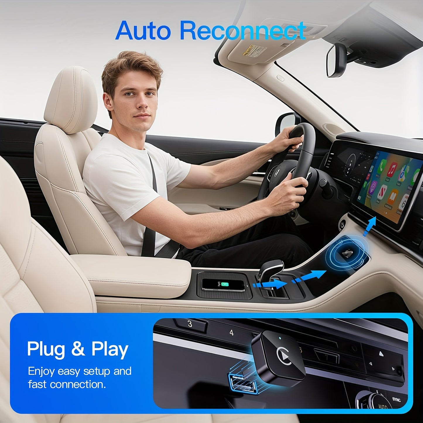 Adattatore Wireless CarPlay per iPhone, Adattatore CarPlay Wireless, Plug & Play, Connessione Stabile Senza Ritardi, Connessione Rapida Automatica, Design Mini per Auto con Car Play Cablato, Senza Batteria