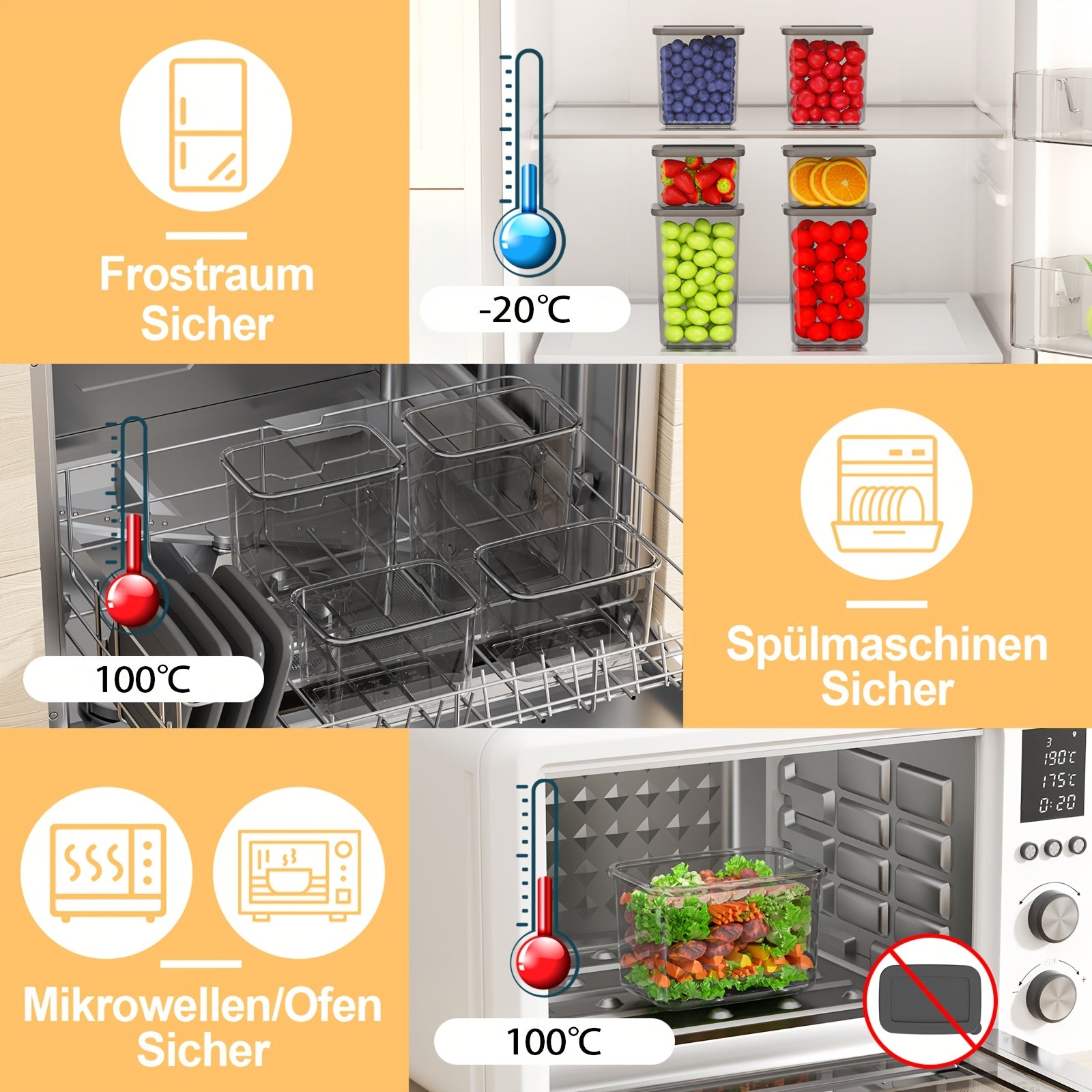 Kit di 52 contenitori per alimenti in plastica sigillati - 26 contenitori + 26 coperchi | Speciali per cereali/farina/semi di caffè/flakes di mais - Articolo da cucina con coperchi