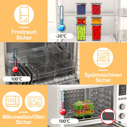 Kit di 52 contenitori per alimenti in plastica sigillati - 26 contenitori + 26 coperchi | Speciali per cereali/farina/semi di caffè/flakes di mais - Articolo da cucina con coperchi