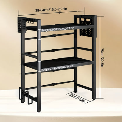 Scaffale per microonde espandibile a 2/3 ripiani con 6 ganci, porta coltelli/stecche/tavola da taglio, organizer in metallo salvaspazio per spezie, utensili e articoli da cucina, ripiano da appoggio con montaggio rapido, regalo perfetto per l'inaugurazion