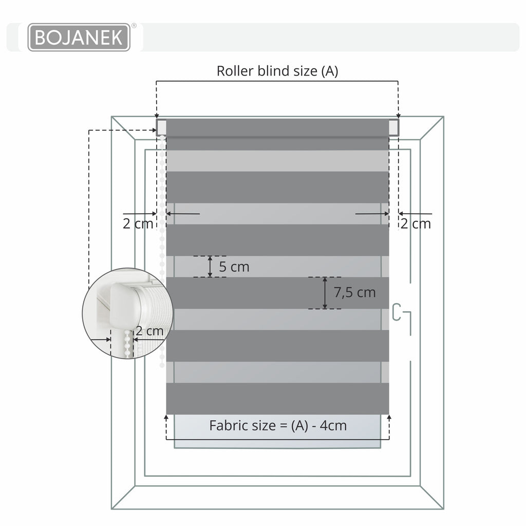 Tenda a Rullo Giorno & Notte - Beige Melange - 32 Misure - BOJANEK Giorno & Notte - Installazione Finestra Non Invasiva, Nessuna Foratura Richiesta, Regolazione a Catena, Supporti Regolabili per Varie Spessori di Finestra, Design Moderno, Protezione dalla