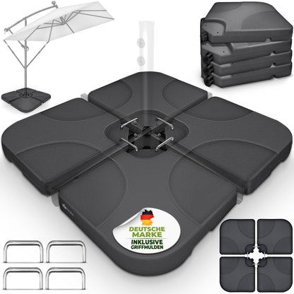 Tillvex® Supporti per Ombrelloni da Sole 60 Litri / 80 Kg - 4 Parti per Ombrellone con Semaforo Incluse Connettori in Metallo | Peso Ombrellone Riempibile con Acqua o Sabbia | Supporto per Ombrellone Resistente alle Intemperie per Balcone Esterno, Terrazz