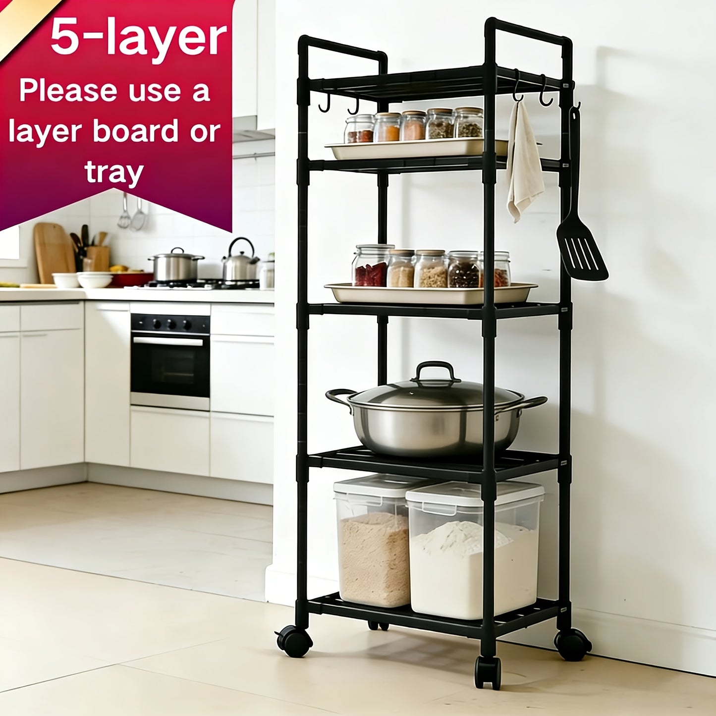 Scaffale portaoggetti a 5/6 ripiani con ruote - Organizer multistrato da 167.64 cm - Salvaspazio, regolabile e multifunzionale, adatto per cucina, bagno, soggiorno, ufficio e studio, soluzione di archiviazione perfetta, scaffale verticale, scaffale vertic