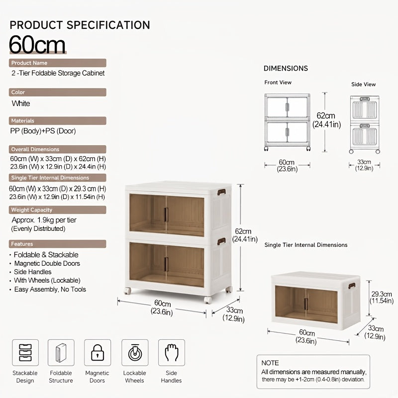 Mobiletto pieghevole extra large in plastica resistente da 50 cm con ante - Organizer pieghevole con mobilità a 4 ruote, design a 2/3/4/5 strati, mobile da pavimento salvaspazio con ante anteriori e superiori trasparenti per armadio, camera da letto, cuci