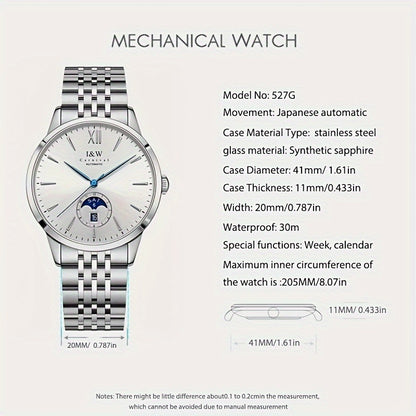 I&W Carnival High-End Brand Orologio Meccanico da Uomo in Acciaio Inossidabile con Mirino in Sapphire, Orologio Sportivo alla Moda da Uomo, Regali per le Vacanze, Senza Batteria