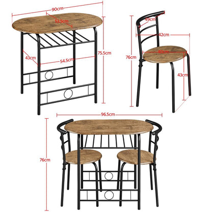 Costoffs Set Tavolo e 2 Sedie da Bar e Sala da Pranzo in Legno e Metallo per Cucina Balcone Piccoli Spazi Sedia Portata 136 kg