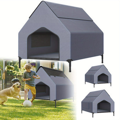 Casina per Cani Grigia con Porta e Finestra, Adatta per Uso Interno/Esterno