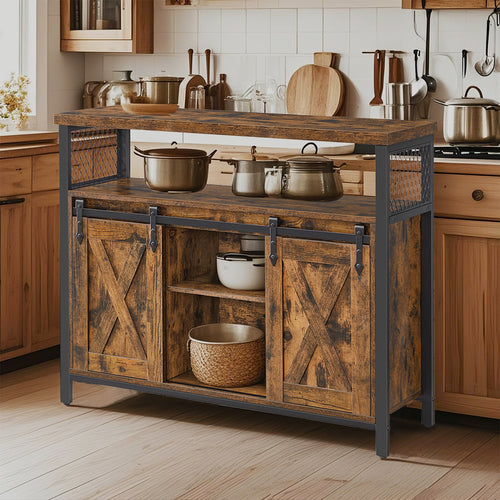 Armadio contenitore, credenza, mobile da cucina con due ante scorrevoli, dimensioni 33 x 100 x 80 cm, ripiani regolabili, stile rustico, adatto per cucine.
