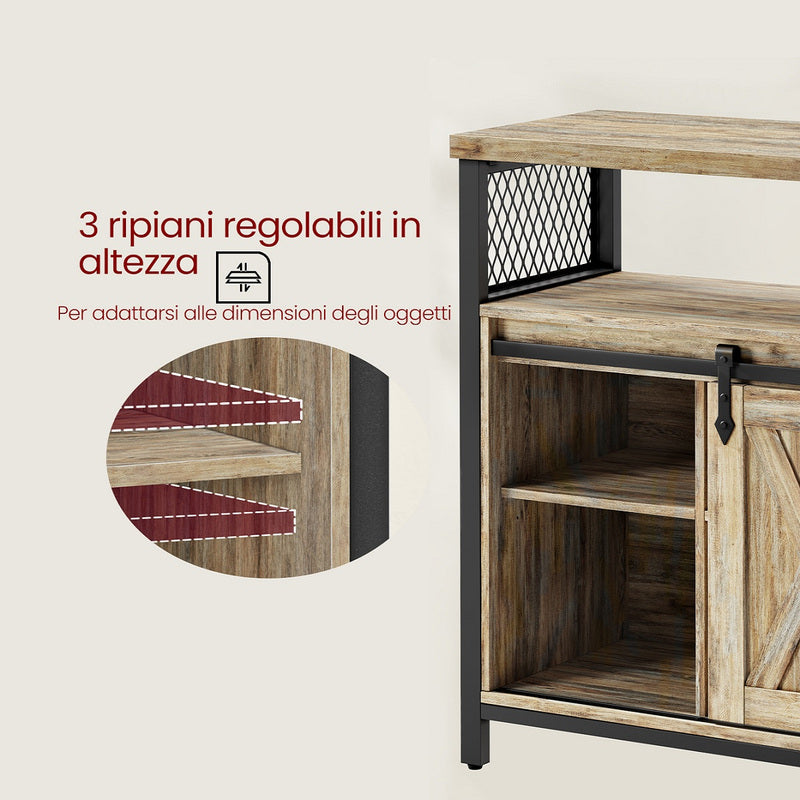 Armadio contenitore, credenza, mobile da cucina con due ante scorrevoli, dimensioni 33 x 100 x 80 cm, ripiani regolabili, stile rustico, adatto per cucine.