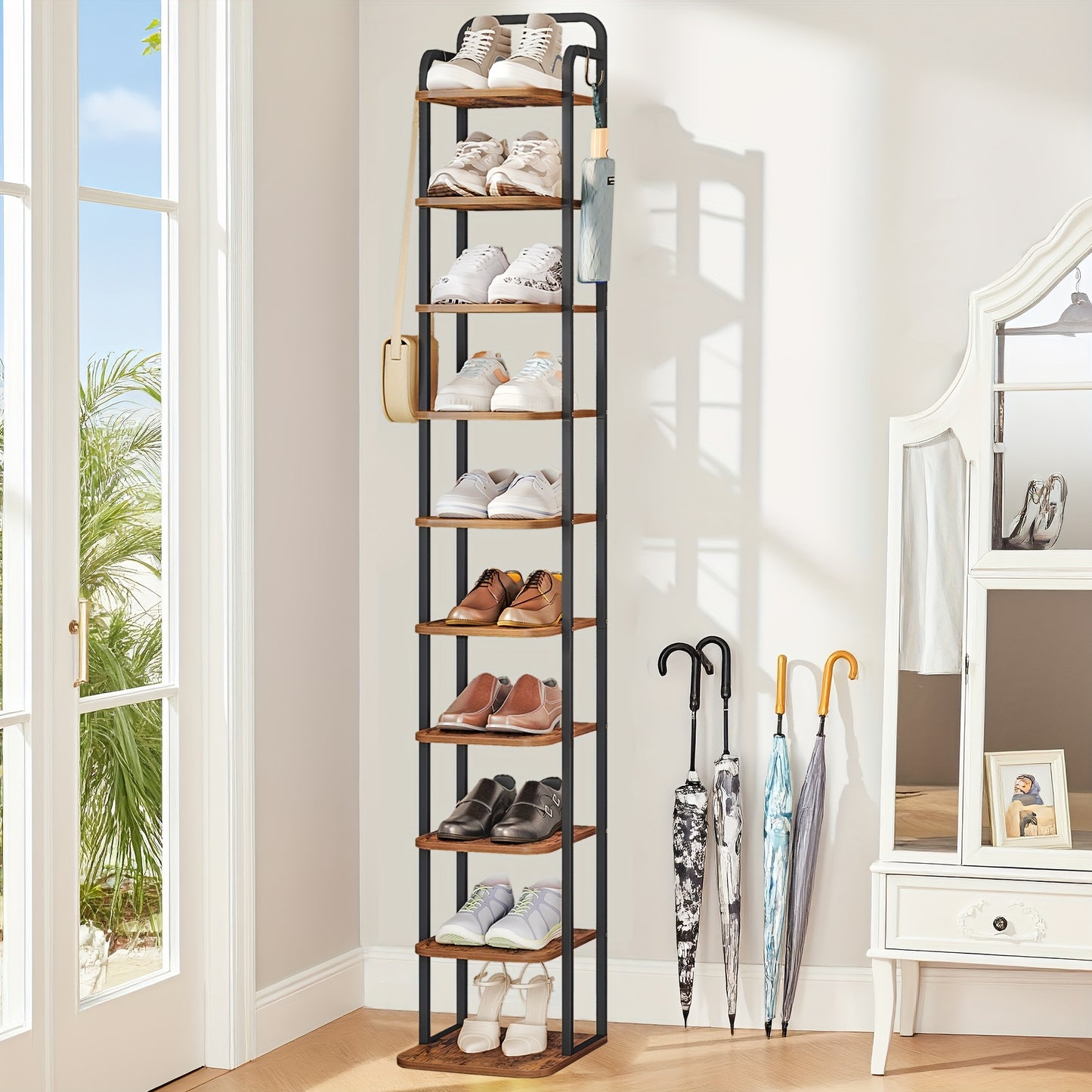 Rack per scarpe verticale, ripiani per scarpe, torre per scarpe per spazi piccoli, autoportante, regolabile, risparmia spazio, 10 livelli