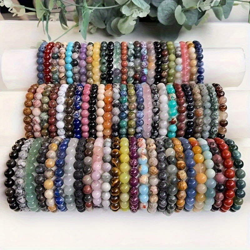 Braccialetti da 20 pezzi in pietra naturale, braccialetti con perline in pietra artificiale di colore casuale per uomo e donna, braccialetti elastici con perline rotonde da 8mm, braccialetti naturali, regalo di compleanno, braccialetti da donna, bracciale