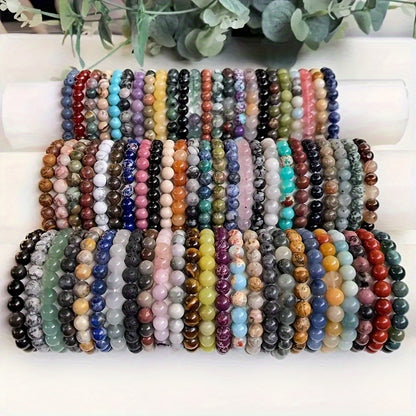 Braccialetti da 20 pezzi in pietra naturale, braccialetti con perline in pietra artificiale di colore casuale per uomo e donna, braccialetti elastici con perline rotonde da 8mm, braccialetti naturali, regalo di compleanno, braccialetti da donna, bracciale