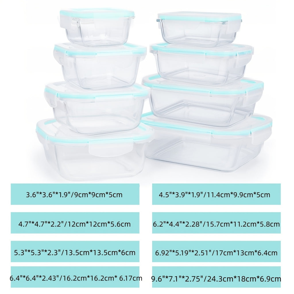 Set da 16 pezzi di contenitori ermetici in vetro per alimenti, portapranzo, forni a microonde, forni - Perfetti per insalate, frutta, verdura e panini, portapranzo | Conservazione ermetica | Vetro resistente, contenitori per alimenti (8 coperchi + 8 conte