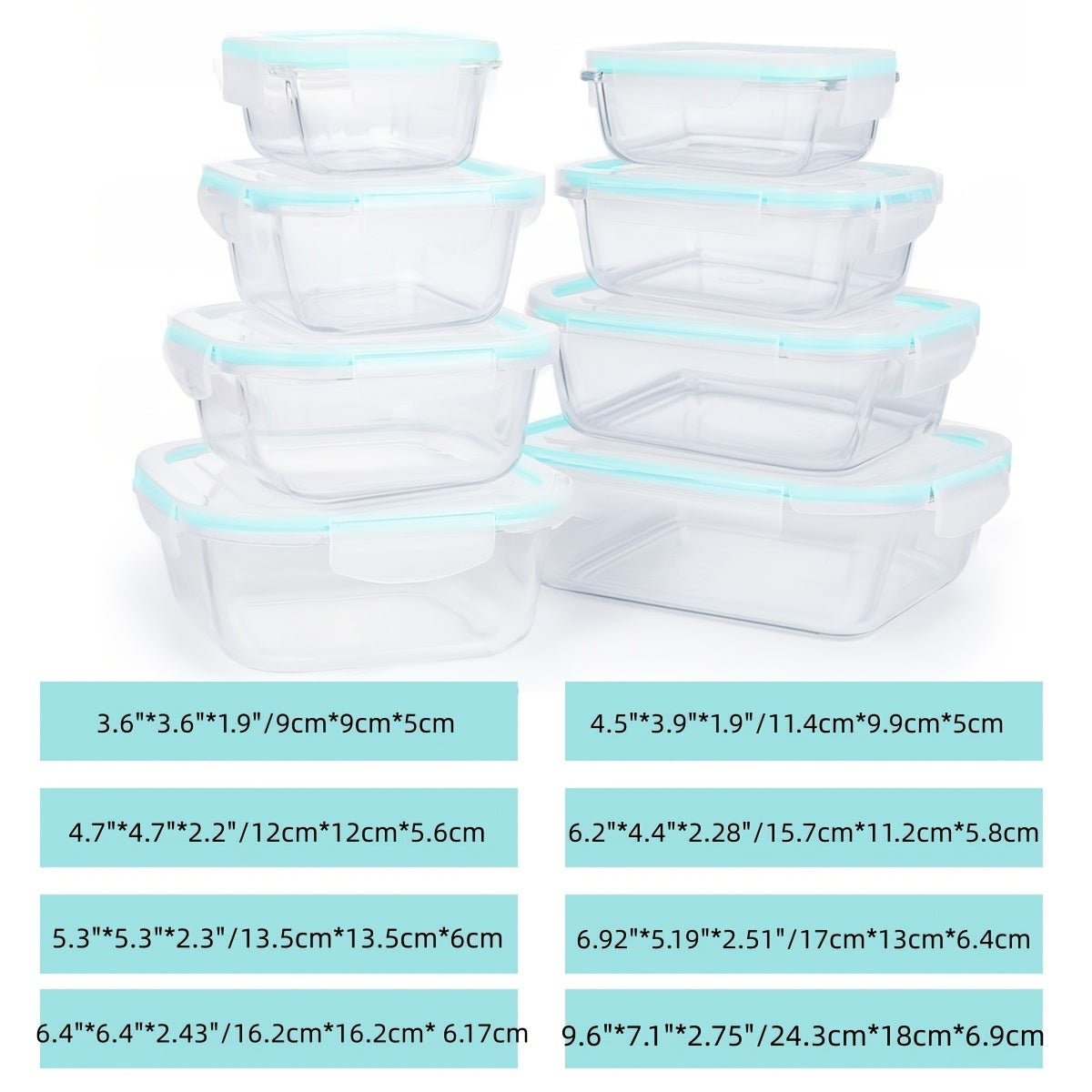 Set da 16 pezzi di contenitori ermetici in vetro per alimenti, portapranzo, forni a microonde, forni - Perfetti per insalate, frutta, verdura e panini, portapranzo | Conservazione ermetica | Vetro resistente, contenitori per alimenti (8 coperchi + 8 conte