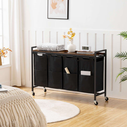 Bianco e Nero, Marrone e Nero, Separatore per la Biancheria 4 Sezioni, Cestello per la Biancheria, Cestello per la Biancheria con Ruote, 4 × 10.5 Gal (39.8L), Carrello Rotolante, Cestelli per la Biancheria in Tessuto Oxford Rimovibili e Pieghevoli, Cestel