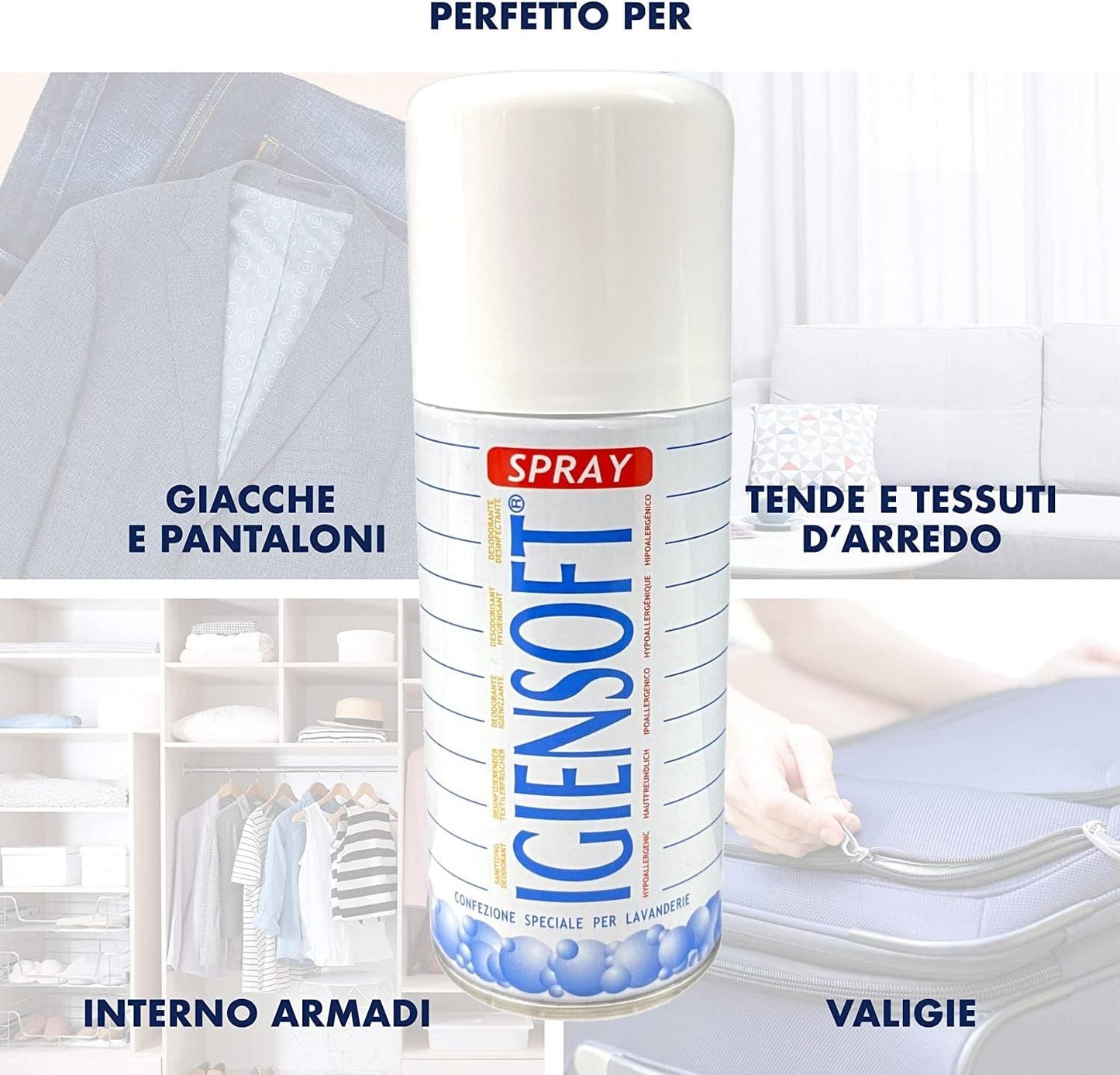 HOME PRO Deo Igiensoft Spray Sanitizzante Ipoallergenico, Deodorante per Tessuti, Disinfetta i Vestiti, Protegge i Tessuti, Armadi, Elimina gli Odori 2x400ml