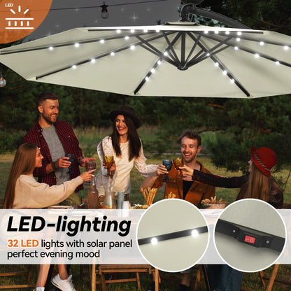 Ombrellone da giardino 3/3.5M, rotazione a 360°, con inclinazione a manovella a 45° per patio, piscina, balcone, con LED solare