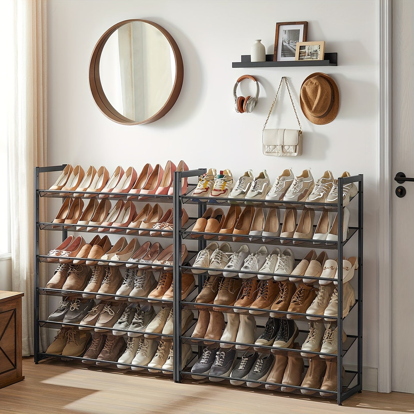 Scarpiere, Scaffale per Scarpe Impilabile a 12 Ripiani, Organizzatore di Scarpe in Metallo con Mensole Regolabili Piatti o Inclinati, 30.5 x 92.3 x 221.4 cm, Contiene 48-60 Paia