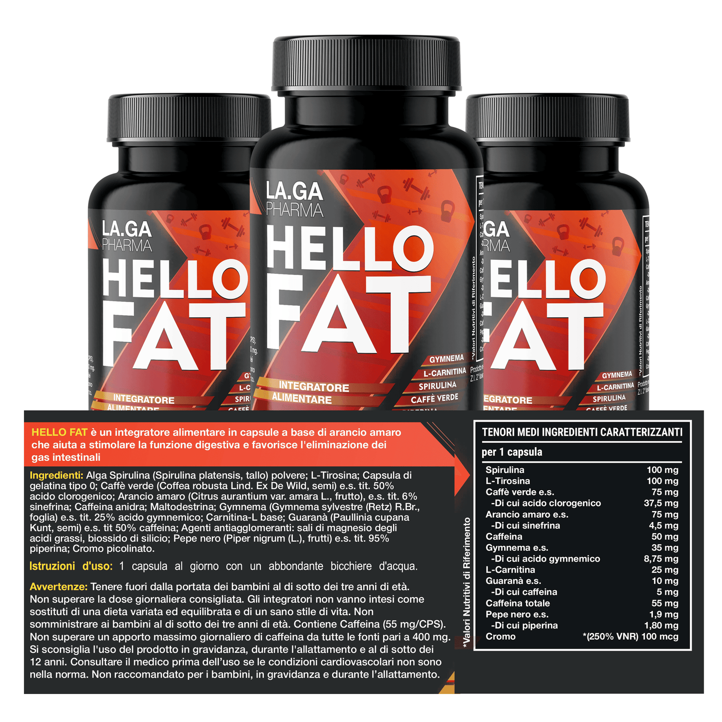 HelloFat – Integratore con Cromo, Gymnema e Spirulina | 60 Capsule | Supporto per il metabolismo dei carboidrati e i livelli di glucosio | Qualità Italiana