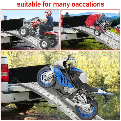 Rampa di Carico Pieghevole, con Capacità di Carico di 340 kg per Rampa. Adatta per Rimorchi e Binari di Carico. Rampa Antiscivolo Adatta per Moto, ATV, Quad e Autovetture. Rampa di Carico in Alluminio. 1 pz, 226 cm, Pieghevole.