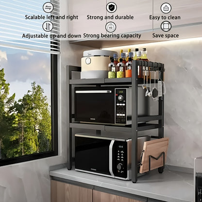 Supporto per microonde a 2 livelli regolabile - Organizer salvaspazio resistente per cucina/bagno, scaffale multiuso espandibile con design a doppio strato aperto, scaffale verticale, scaffale verticale