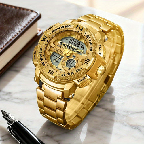 JOEFOX Orologio Sportivo da Uomo di Lusso con Doppio Display - Quadrante Grande, Luce Notturna LED, Impermeabile 3ATM, Cronografo e Sveglia, Orologio da Polso Stile Field da Uomo