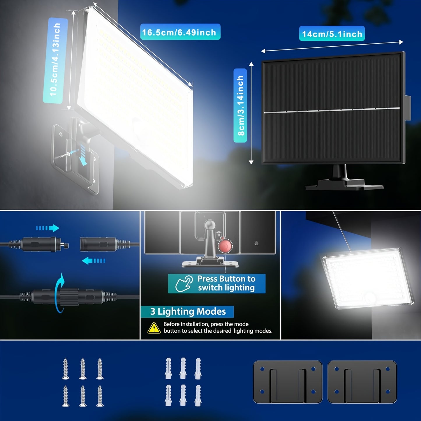 2/1 pz Lampade Solari da Parete, con Telecomando, Luce Solare da Giardino per Esterni, Sensore di Movimento PIR, 3 Modalità di Illuminazione, IP65, con Cavo da 5M, Lampada Solare da Giardino 2In1 per Interni ed Esterni, 230LED, Grandangolo, per Cortile, S