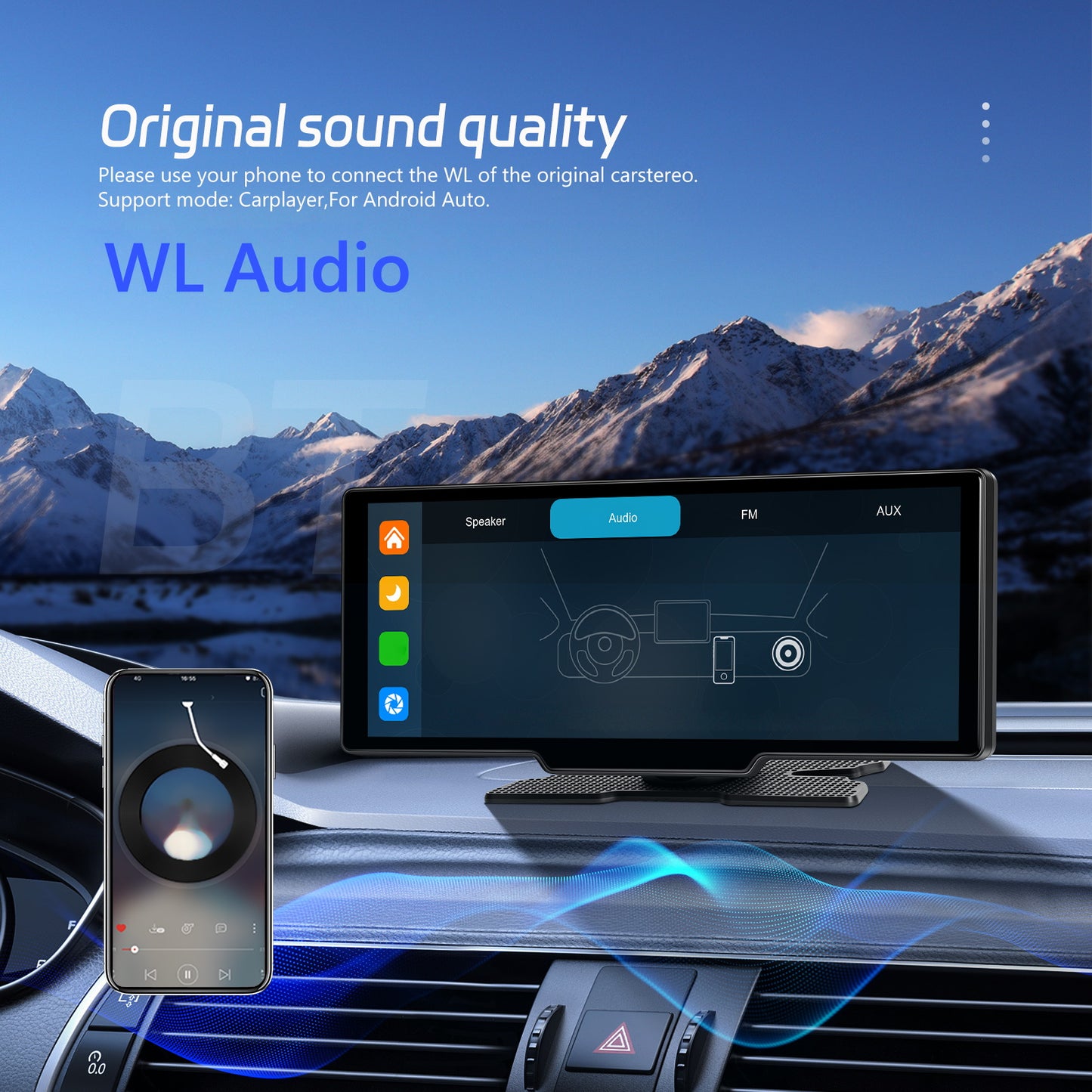 26,06 cm 4K Wireless CarPlay Android Auto Supporto Airplay SuperLink WiFi Video Fotocamera Dual DVR Anteriore e Posteriore B-T per Auto Camion Furgoni Supporto Fotocamera Posteriore con Registrazione in Loop e Riproduzione Video