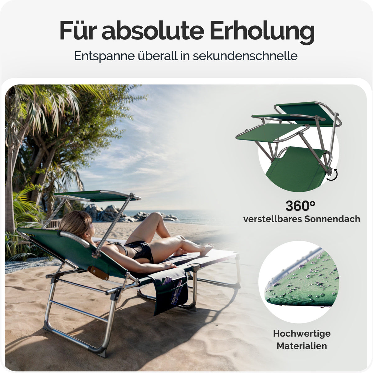 CASARIA® Set da 2 pezzi Lettino prendisole pieghevole in alluminio con cappelliera e tasca laterale, capacità di carico 150 kg, sedia sdraio da giardino resistente alle intemperie