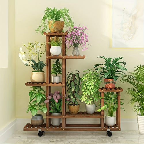 Supporto per piante a rotelle multistrato, vaso per fiori, scaffale espositore per casa e giardino