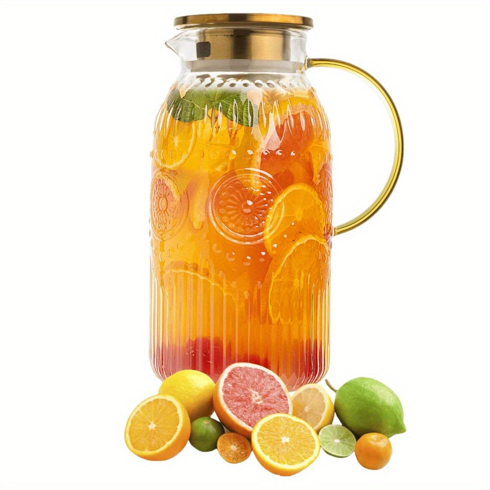 Bandesun 1/2 pezzi Caraffa in vetro con coperchio, 68Oz/2 Litri Caraffa d'acqua vintage, Caraffa in vetro per infusione a freddo, caffè, limonata, tè freddo, bevanda, brocca in vetro resistente al calore, caraffa per servire bevande, distributore di bevan