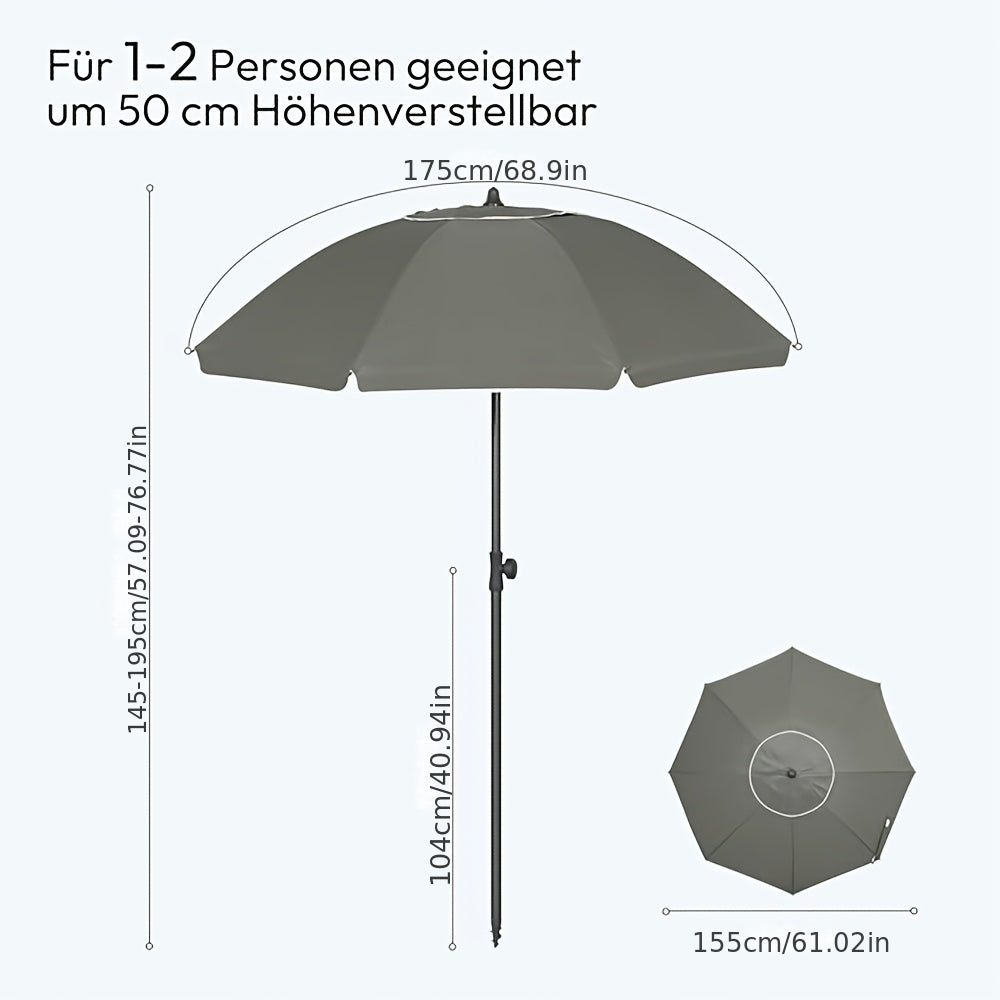 Ombrellone da spiaggia 1 pz, tenda da spiaggia, parasole da giardino, protezione UV, altezza e angolazione regolabili, peso 160g/m², con finestre di ventilazione, fornito con borsa portatile, per giardino, spiaggia, balcone (il diametro si riferisce al di