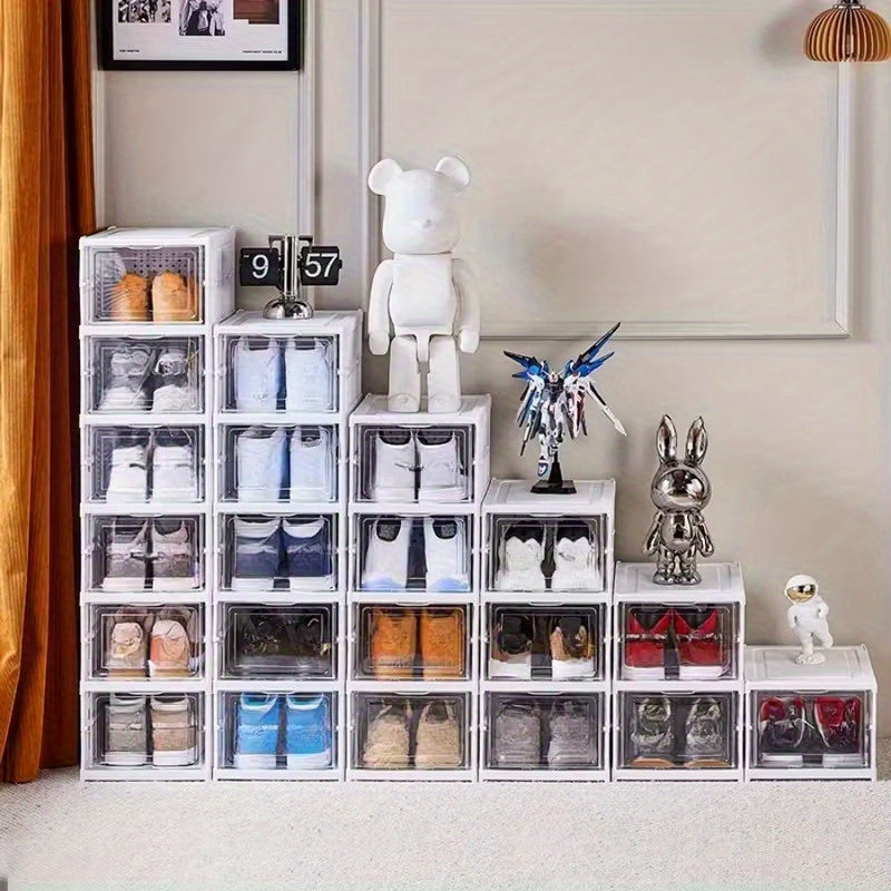 Scatole per scarpe impilabili, contenitori portascarpe in plastica ispessita a 6/9 ripiani – Scarpiera pieghevole e richiudibile con design a vassoio ribaltabile, nessun montaggio richiesto, design verticale salvaspazio, adatta per sneakers/stivali/tacchi