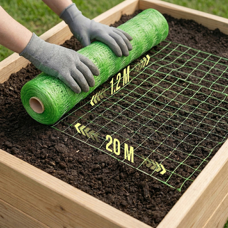 Rete da giardino per piante rampicanti 1.2×20M Supporto per la crescita di cetrioli, fagioli e fiori rampicanti, rete resistente con maglia da 15 × 17 cm che garantisce una guida stabile delle piante in verticale e un miglior accesso alla luce, rete per c