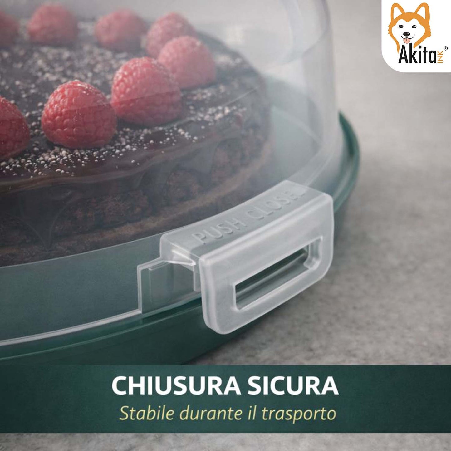 Porta Torta con Coperchio e Manico 28 cm - Campana Trasparente con 3 Chiusure di Sicurezza, Base Verde con Scomparti Portamuffin, H 15