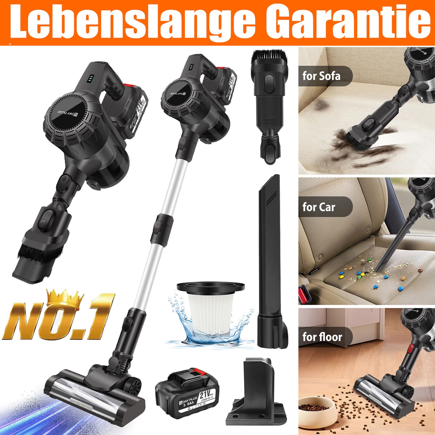 Aspirapolvere multifunzione senza sacco e senza fili, 1x o 2x batteria, aspirapolvere a bastone leggero, mocio senza fili, aspirapolvere con display a LED, autonomia, aspirapolvere verticale autoportante, aspirapolvere portatile leggero per la pulizia di
