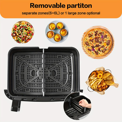 Friggitrice ad aria calda da 12L, a camera singola o doppia opzionale, XXL Airfryer con touchscreen e 8 programmi, friggitrice ad aria calda con finestra di visualizzazione