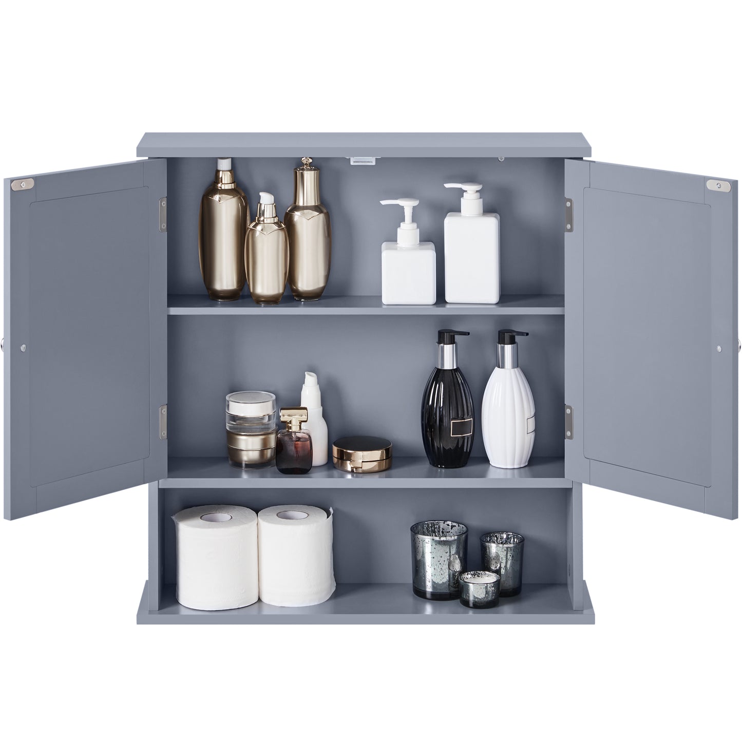 Armadietto Bagno Specchio da Muro Parete Mobile Bagno Sospeso con 2 Ante Mobiletto Pensile Mensola Ripiano Regolabile 58 x 56 x 13 cm