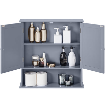 Armadietto Bagno Specchio da Muro Parete Mobile Bagno Sospeso con 2 Ante Mobiletto Pensile Mensola Ripiano Regolabile 58 x 56 x 13 cm