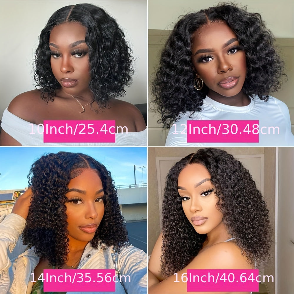 Parrucca in capelli umani senza colla, indossa e via - parrucca bob riccia kinky densità 150% con chiusura in pizzo HD 4x4, nessuna colla necessaria, aspetto naturale e facile da indossare