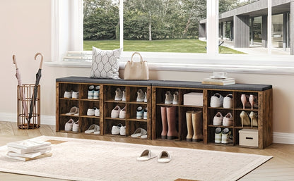 Panca Porta Scarpe, Scarpiera con Sedile, Panca con Contenitore, Cuscino, 12 Scomparti, per Soggiorno, Corridoio, Camera da Letto, Bianco-Grigio