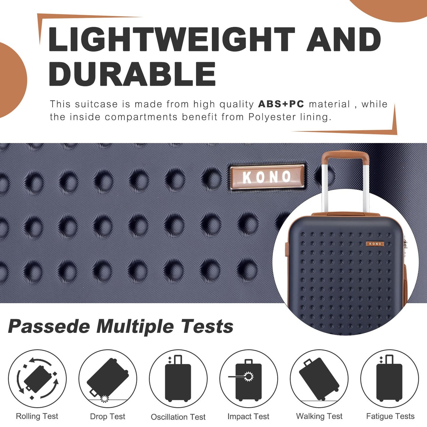 Set valigie da 4 pezzi Kono da 14/20/24/28 pollici, elegante valigia rigida a pois in ABS+PC con lucchetto TSA e beauty case, set da 4 pezzi